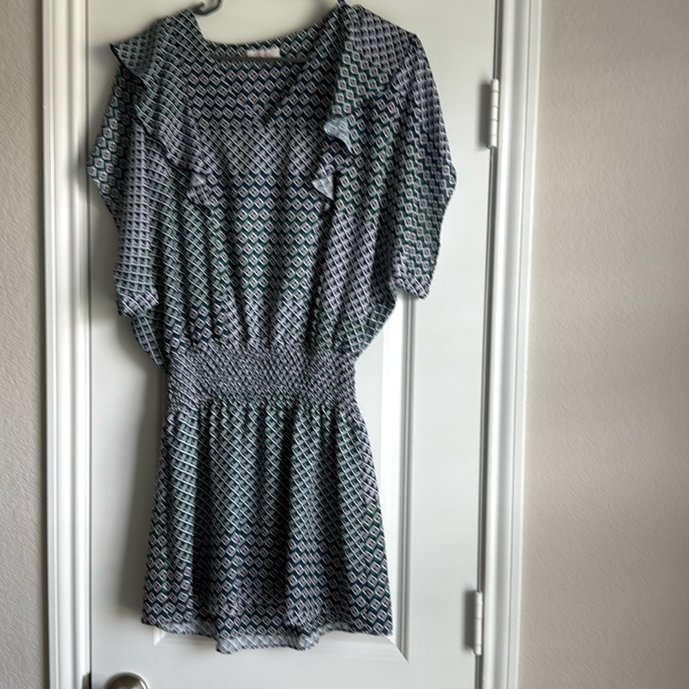 Parker Luisa dress Geometric Print Smocked Waist Flutter Sleeve Mini Dress
